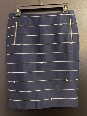 The Limited Nautical Rope Striped Pencil Skirt with Gold Zipper Detail